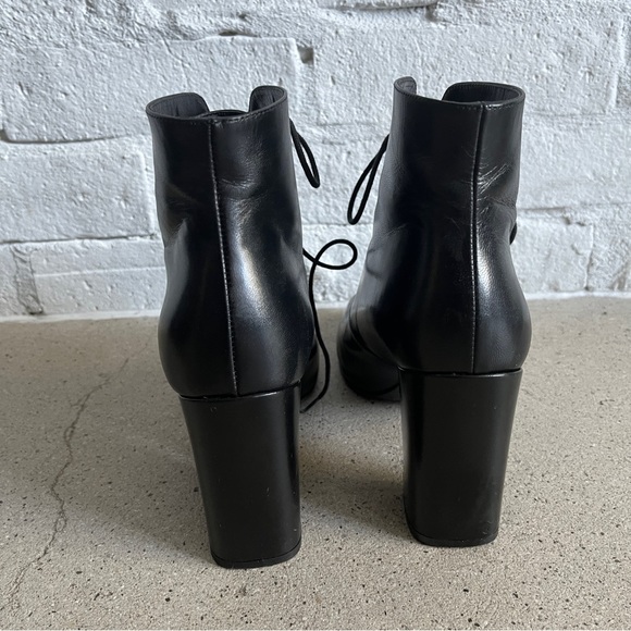 Saint Leather Black Leather Babies 90 Lace Up Heeled Ankle Boots - Picture 5 of 10
